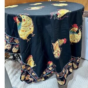 Vintage April Cornell 100% Cotton Chicken/Rooster Tablecloth - 80" X 60"